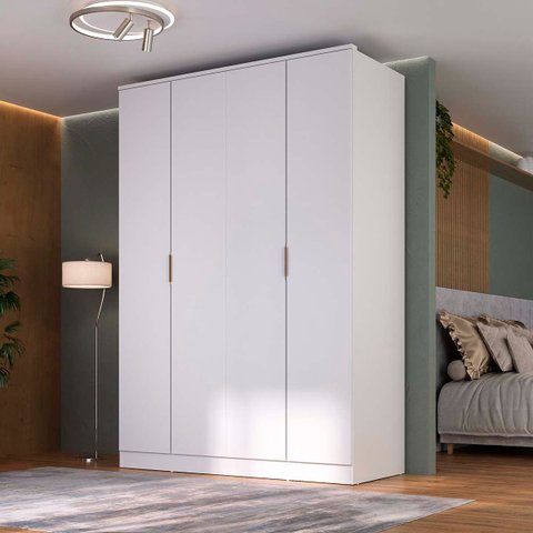 Guarda Roupa Ravi em Mdf 160,5x232,2cm 4 Portas 2 Gavetas Branco 1110