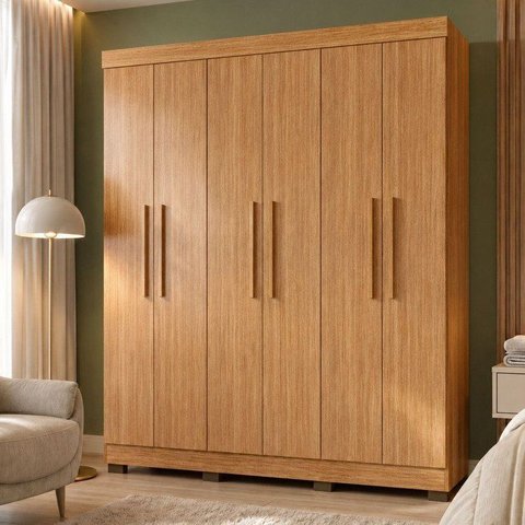 Guarda Roupa Solteiro 6 Portas 4 Gavetas Flórida 100% MDF Marrom/Amadeirado