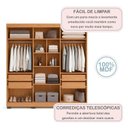 Ver imagem 4 de Guarda Roupa Solteiro 6 Portas 4 Gavetas Flórida 100% MDF Marrom/Amadeirado