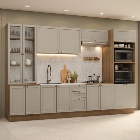 Armário de Cozinha Completa 340 cm Rustic/Crema Vik Madesa 01