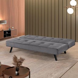 Sofa Cama Atlanta 2 Lugares 177cm Pe Talento Móveis Veludo Paris Grafite - 3