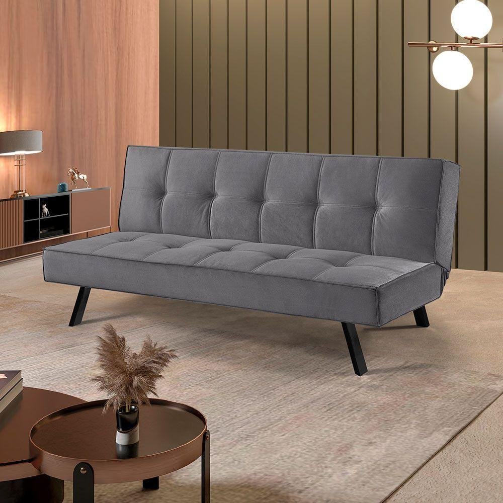 Sofa Cama Atlanta 2 Lugares 177cm Pe Talento Móveis Veludo Paris Grafite