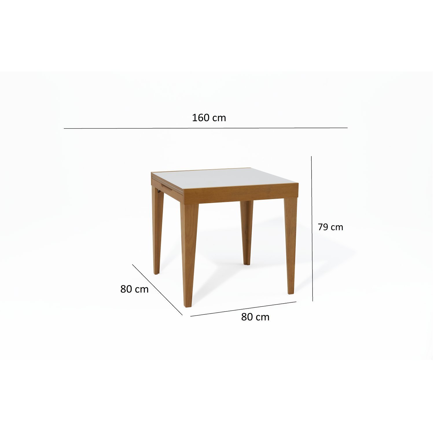 Mesa de Jantar Extensível 80/160 cm Tampo Vidro Pés Madeira Maciça Imbuia Tock  - 3