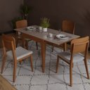 Ver imagem 2 de Mesa de Jantar Extensível 80/160 cm Tampo Vidro Pés Madeira Maciça Imbuia Tock Marrom