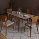 Ver imagem 2 de Mesa de Jantar Extensível 80/160 cm Tampo Vidro Pés Madeira Maciça Imbuia Tock 