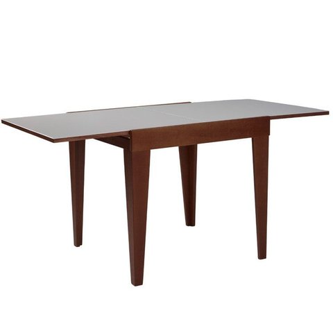 Mesa de Jantar Extensível 80/160 cm Tampo Vidro Pés Madeira Maciça Imbuia Tock Marrom