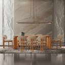 Ver imagem 1 de Conjunto Mesa de Jantar Nala 220cm Madeira Tampo Laminado Veludo Bege/imbuia Nat.