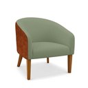 Ver imagem 5 de Poltrona Sala Decorativa Kit 2 Stella Pé Madeira Trapézio Castanho Sintético Pu Nozes/bouclê Pistach