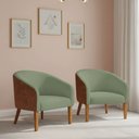 Ver imagem 1 de Poltrona Sala Decorativa Kit 2 Stella Pé Madeira Trapézio Castanho Sintético Pu Nozes/bouclê Pistach