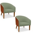 Ver imagem 2 de Poltrona Sala Decorativa Kit 2 Stella Pé Madeira Trapézio Castanho Sintético Pu Nozes/bouclê Pistach