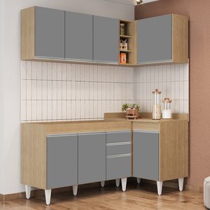 Armário de Cozinha Modulado de Canto Esquerdo 4 Peças Cp46 Balcão sem Tampo Castanho/cinza - Lumil L