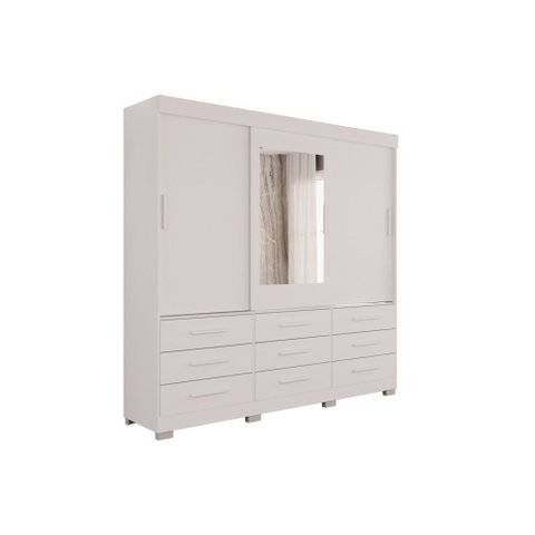 Guarda-roupa New Star 3 Portas 9 Gavetas com Espelho Salleto Branco