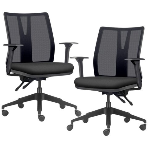 Kit 2 Cadeiras de Escritório Giratória Diretor Flow F02 Base Preta Sintético Preto - Lyam Decor