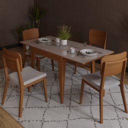 Mesa de Jantar Extensível Tampo com Vidro e Pés em Madeira Maciça Tock - 4
