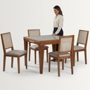 Ver imagem 4 de Mesa de Jantar Extensível Tampo com Vidro e Pés em Madeira Maciça Tock Mel
