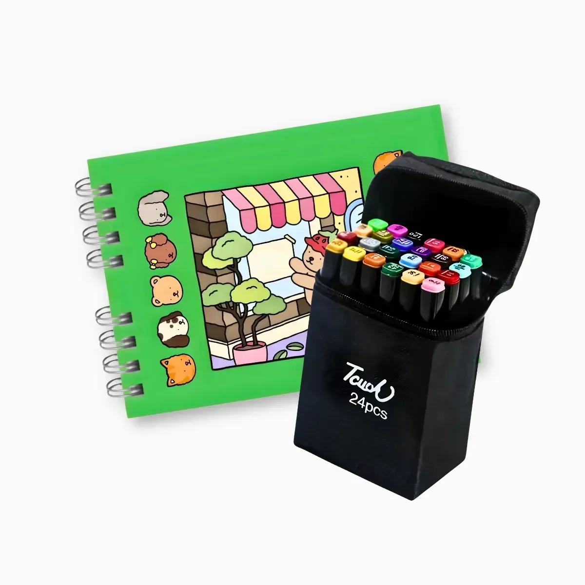 Kit Livro de Colorir Capa Dura + 24 Canetinhas Coloridas - Verde - 1