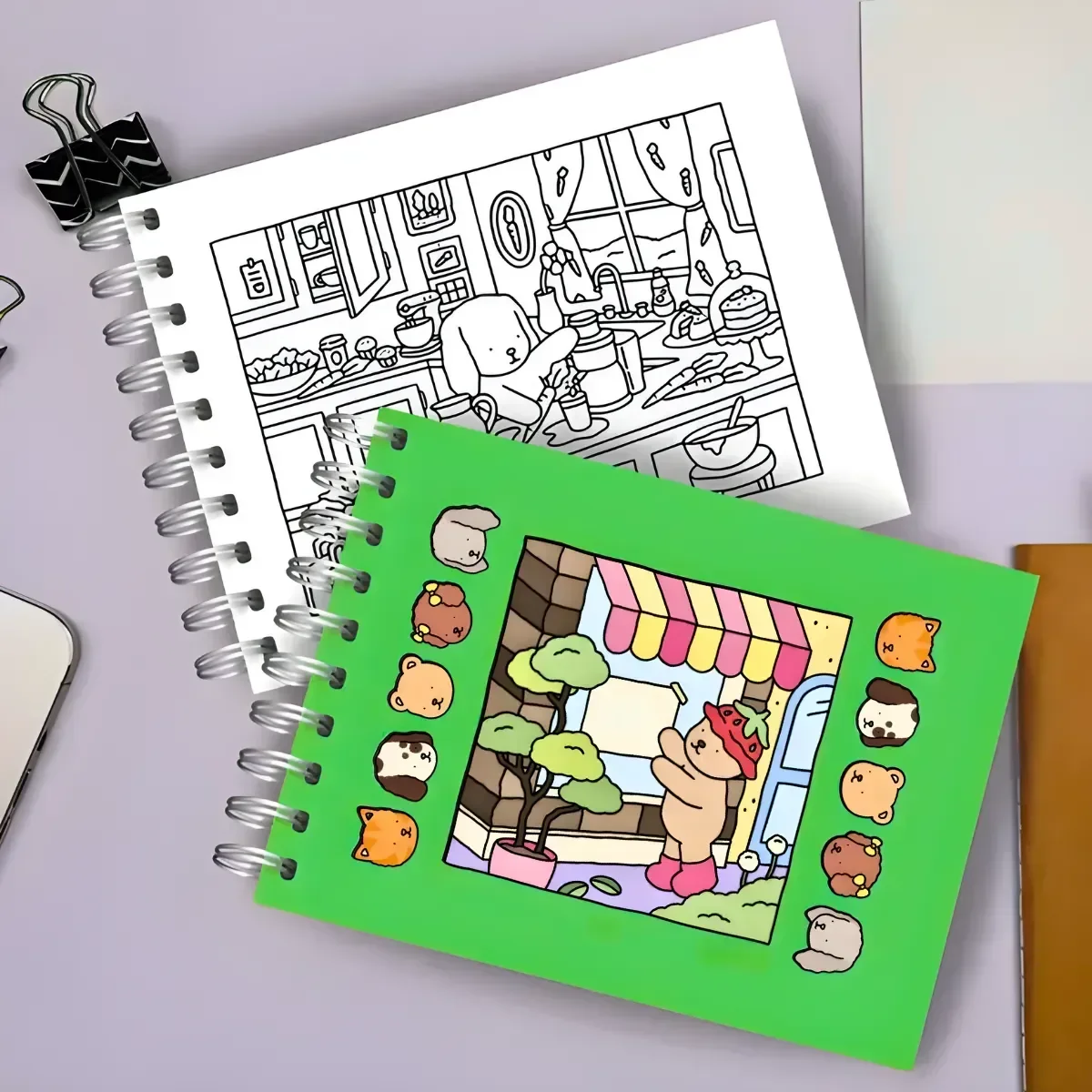 Kit Livro de Colorir Capa Dura + 24 Canetinhas Coloridas - Verde - 2