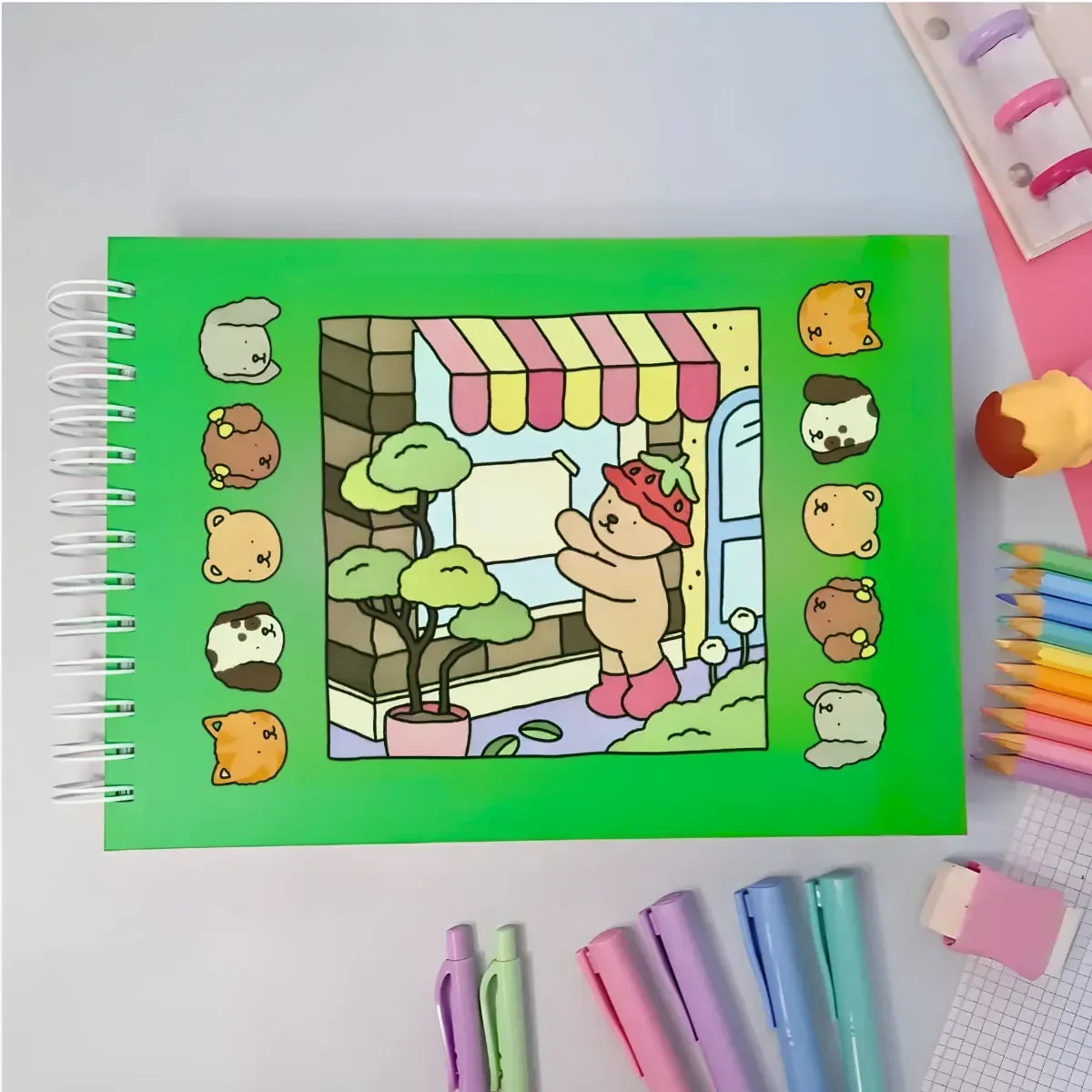 Kit Livro de Colorir Capa Dura + 24 Canetinhas Coloridas - Verde - 8