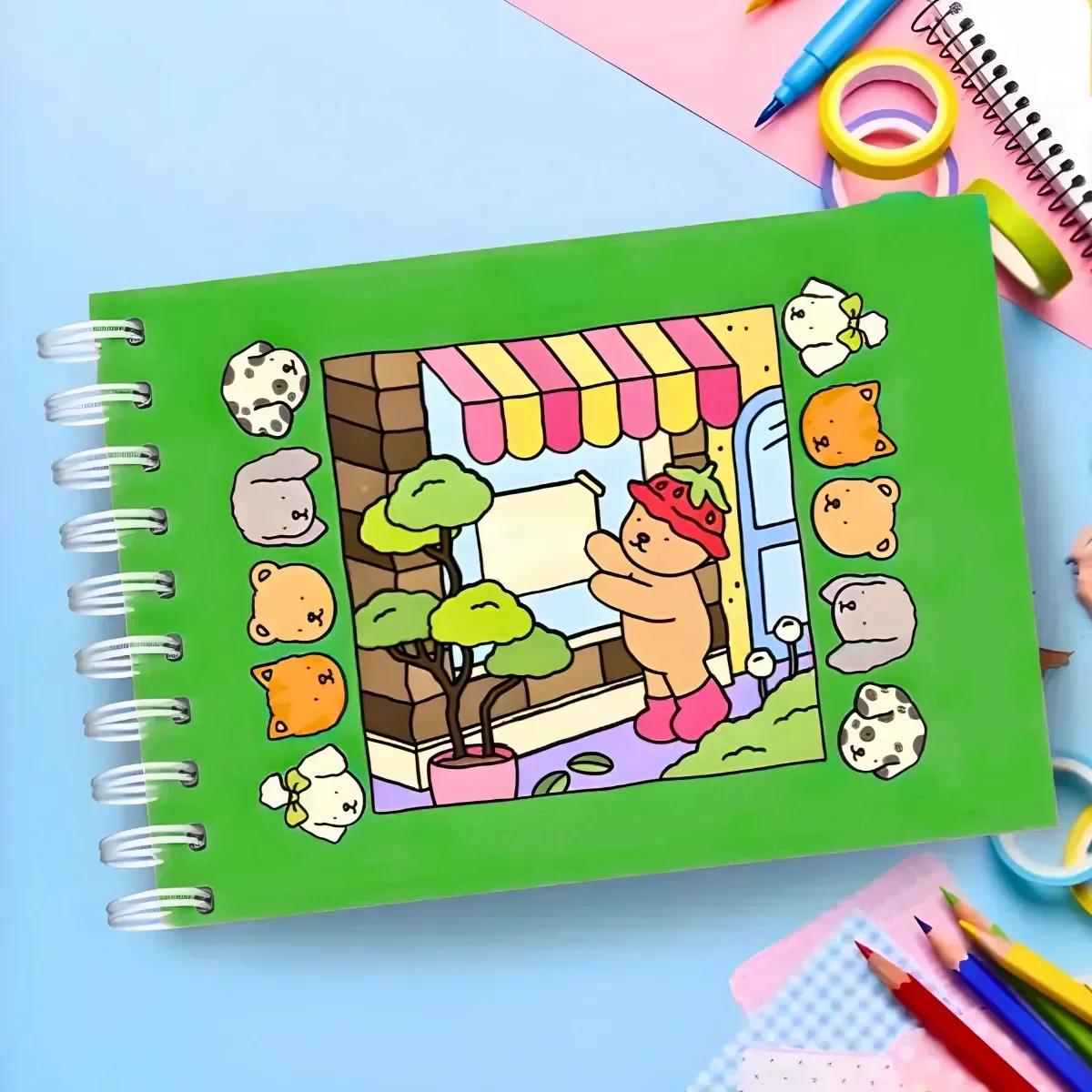 Kit Livro de Colorir Capa Dura + 24 Canetinhas Coloridas - Verde - 5