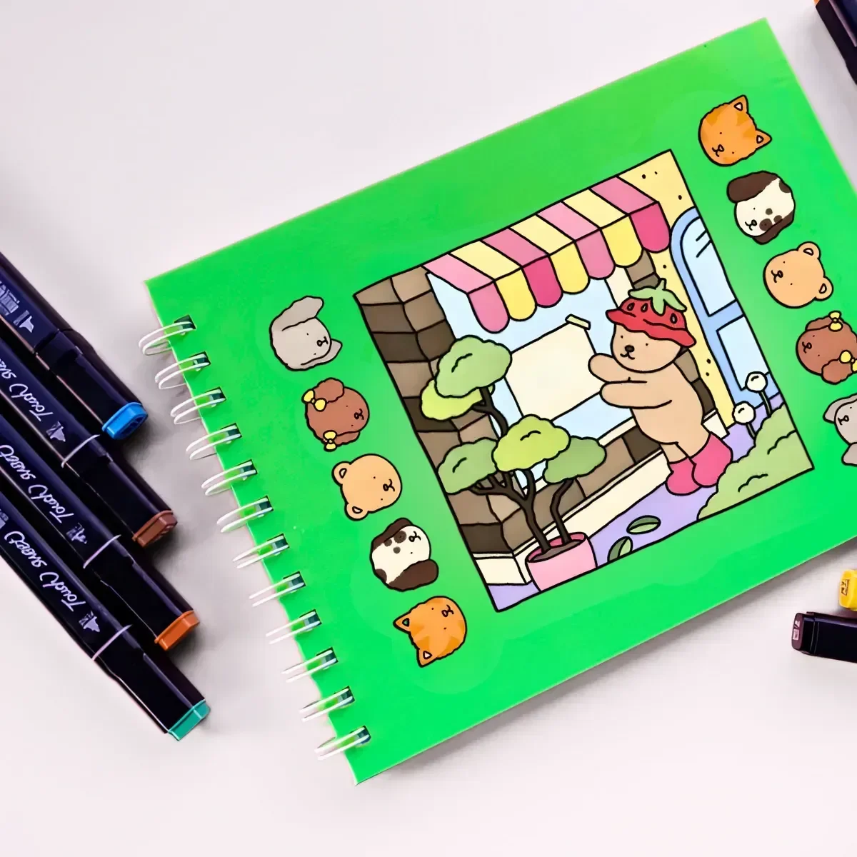 Kit Livro de Colorir Capa Dura + 24 Canetinhas Coloridas - Verde - 6