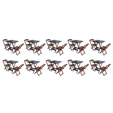 Kit 10 Conjuntos de Mesa Dobrável com 2 Cadeiras de Madeira 70x70 Ideal para Bar e Restaurante - Imb