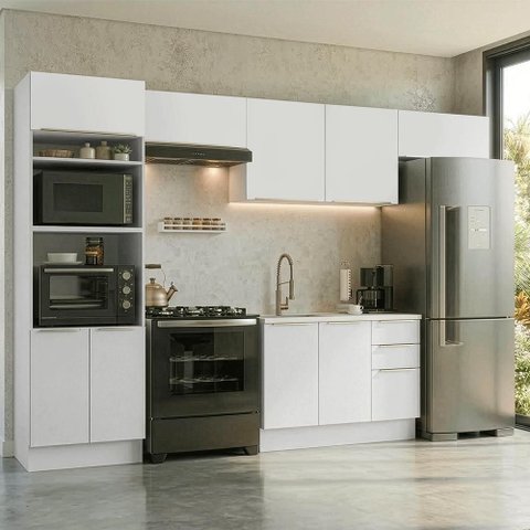 Armário de Cozinha Completa 350 X 60 cm Branco/Branco Veludo Lux Madesa 02