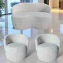 Ver imagem 1 de Kit Namoradeira + 2 Poltronas Decorativa Beatriz Orgânica Linho Bege