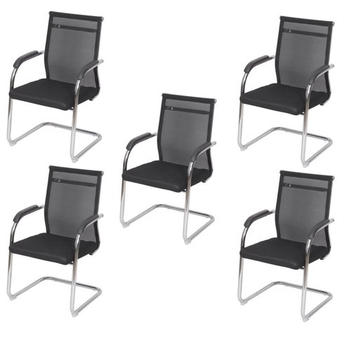 Kit 5 Cadeiras Escritorio Interlocutor Fixa Tela Mesh Roma 3312 Preto