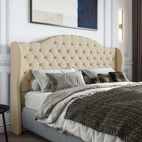Cabeceira Estofada Queen 160 Cm Cristal Linho Creme