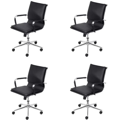 Kit 4 Cadeiras Escritorio Diretor Design Italiano com Relax Corino 3304 Preto