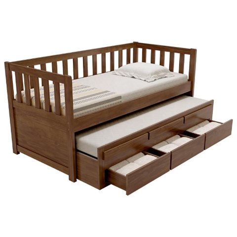 Cama Solteiro com Auxiliar 188x88cm 3 Gavetas Milo Castanho B11 - Mpozenato