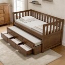 Ver imagem 3 de Cama Solteiro com Auxiliar 188x88cm 3 Gavetas Milo Castanho B11 - Mpozenato