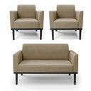 Ver imagem 1 de Conjunto 2 Poltronas e 1 Namoradeira Decorativa Isabella Pés Fixo em Madeira Preto Suede Nude G19 - 