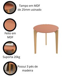 Mesa de Apoio e Lateral Sofá para Sala Florida 0,60m Luanda/freijó - Lukaliam Móveis - 3