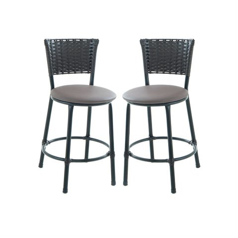 Kit 2 Banquetas Baixa Cozinha Encosto Juncado