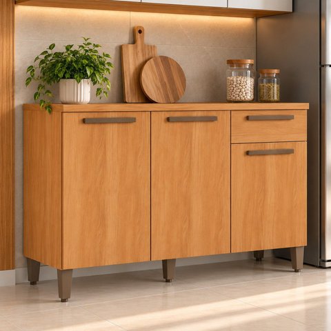 Balcão de Cozinha 3 Portas 1 Gaveta com Prateleira Imperial Espresso Móveis