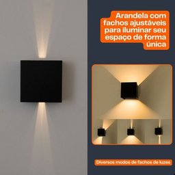 Arandela de Parede Externa Facho Duplo Ajustável Preta 110/220v - 3
