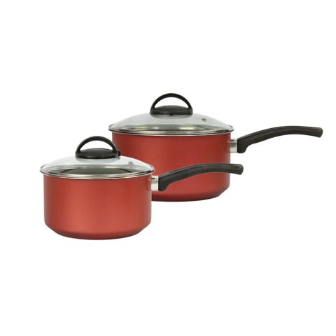 Jogo 2 Peças Antiaderente com Tampas de Vidro Cor Cereja