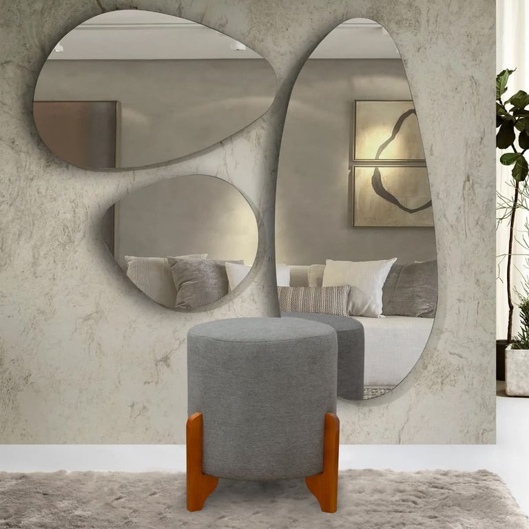 Puff Decorativo Principe Thor Pes de Madeira e Tecido Linho:cinza Puff Decorativo Principe Thor Pes de Madeira e Tecido Linho:cinza