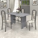 Ver imagem 1 de Conjunto de Mesa 120x75cm Tampo Granito com 4 Cadeiras Lavínea Cinza/Martelado Prata/Ocre/Arabesco