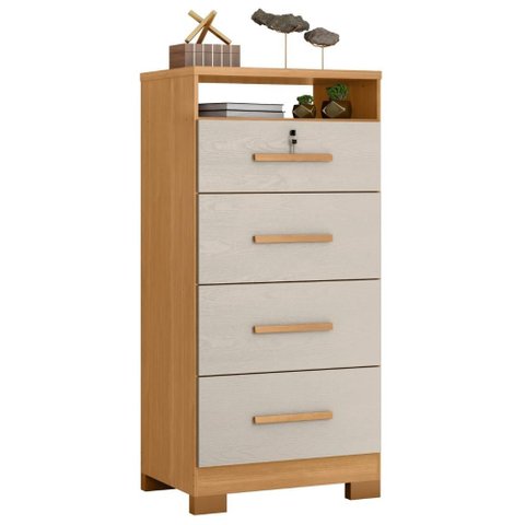 Comoda 4 Gavetas 1 Nicho Primor 62x130 cm Cinamomo Areia Zanz