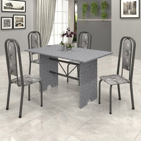 Conjunto de Mesa 120x75cm Tampo Granito com 4 Cadeiras Lavínea Cinza/Martelado Prata/Ocre/Paraopeba
