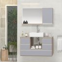 Ver imagem 1 de Conjunto Gabinete Banheiro POLO 80cm Madeirado/Cinza - Gabinete + Cuba + Espelheira + Tampo Vidro