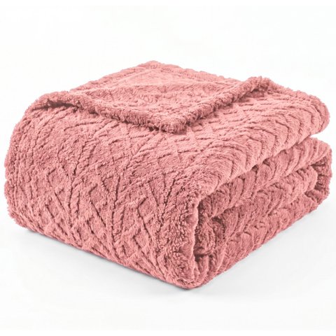 Manta Queen Sherpa Dupla Face 240g/m²Jacquard Alto Relevo Aveludada Quente e Macia Rose - 100% Polié