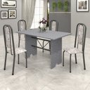 Ver imagem 1 de Conjunto de Mesa 120x75cm Tampo Granito com 4 Cadeiras Lavínea Cinza/Martelado Prata/Ocre/Botanic Bege