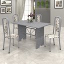 Ver imagem 1 de Conjunto de Mesa 120x75cm Tampo Granito com 4 Cadeiras Lavínea Cinza/Martelado Pérola/Ocre/Arabesco