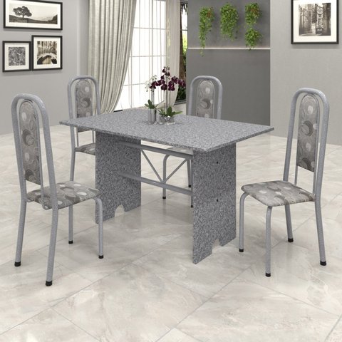 Conjunto de Mesa 120x75cm Tampo Granito com 4 Cadeiras Lavínea 