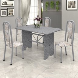 Conjunto de Mesa 120x75cm Tampo Granito com 4 Cadeiras Lavínea - 1 Conjunto de Mesa 120x75cm Tampo Granito com 4 Cadeiras Lavínea - 1
