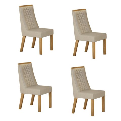 Kit de 4 Cadeiras para Sala de Jantar Dora Bege/Cinamomo/Veludo