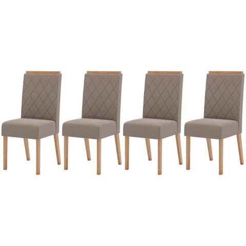 Cadeira Sala de Jantar Nina Kit 4 Un Nature/veludo Light Marrom Amêndoa - Henn